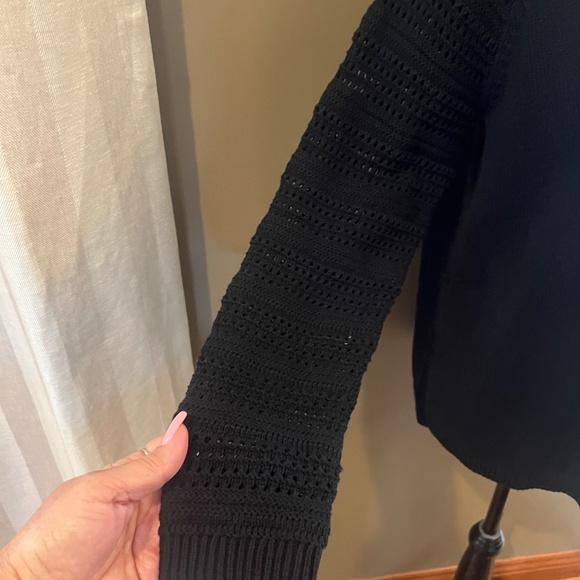 Talbots Women's Petite Black Crochet Split Neck Sweater, Size Large - Picture 5 of 9